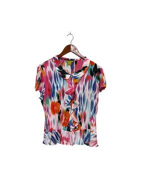 Essentialleigh Multicolor Ruffle Front Blouse XL Floral Lightweight career work